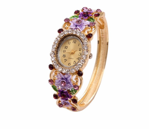 Luxury Bangle Watch Ladies Crystal Flower Bracelet Women